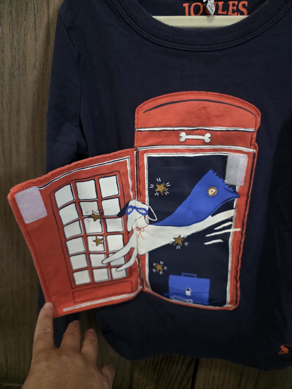 Joules Navy Long Sleeve Tee with Red Phone Booth and Dog Graphic - Picture 3 of 3